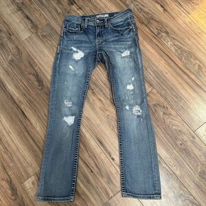 BKE Denim Jeans Womens 28S Blue "ASHER" Straight Leg Distressed Wash Washed
